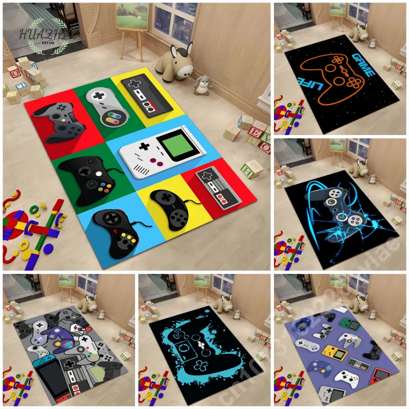 

Video Game Machine Controller Pattern Carpet for Children's Bedroom Living Room Decoration Mat Non-Slip Mechanical Washable Rug