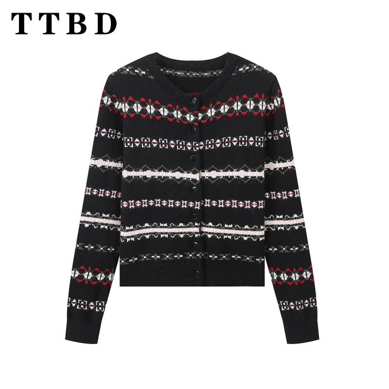 TTBD 2024 осеннее новое женское модное однобортное вязаное пальто куртка