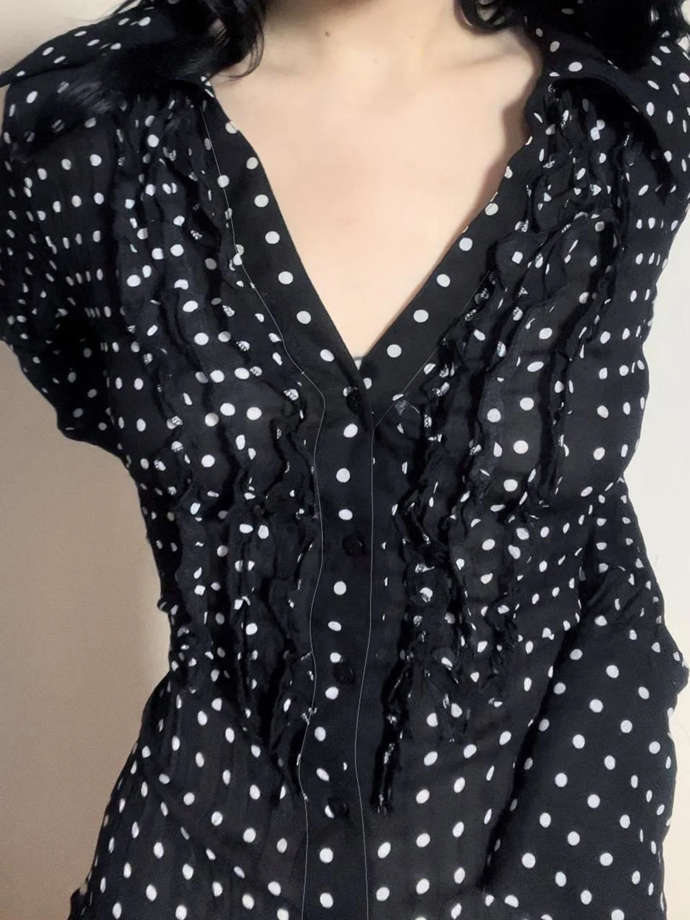 Rockmoer блузки с принтом в горошек женские винтажные однобортные рубашки рюшами и