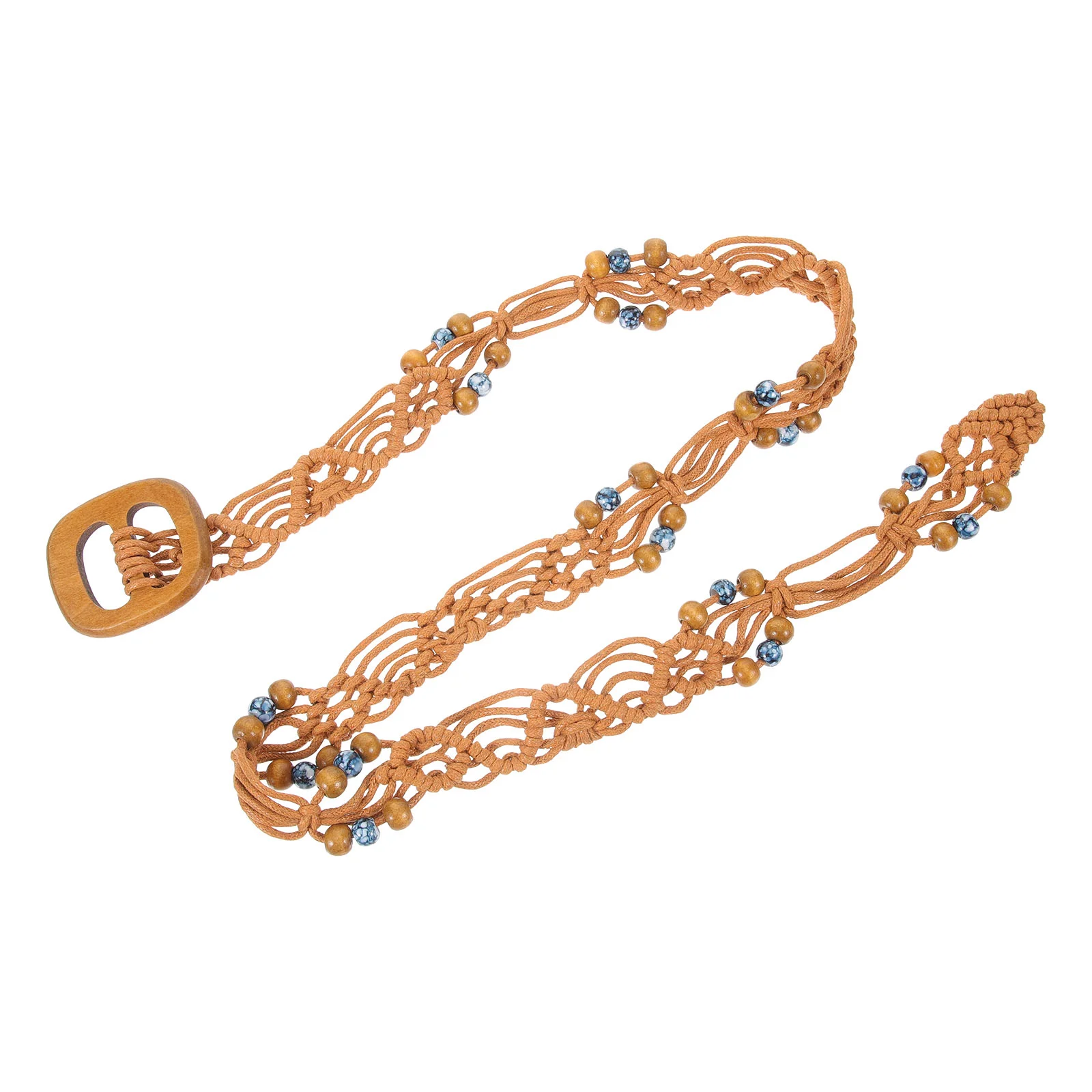 

Women Woven Waist Belt Handwoven Dress Belt Bohemian Waist Belt Wooden Bead Belt