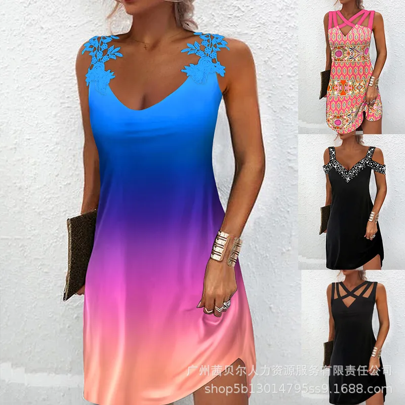 

Женское кружевное мини-платье без рукавов, с высокой талией