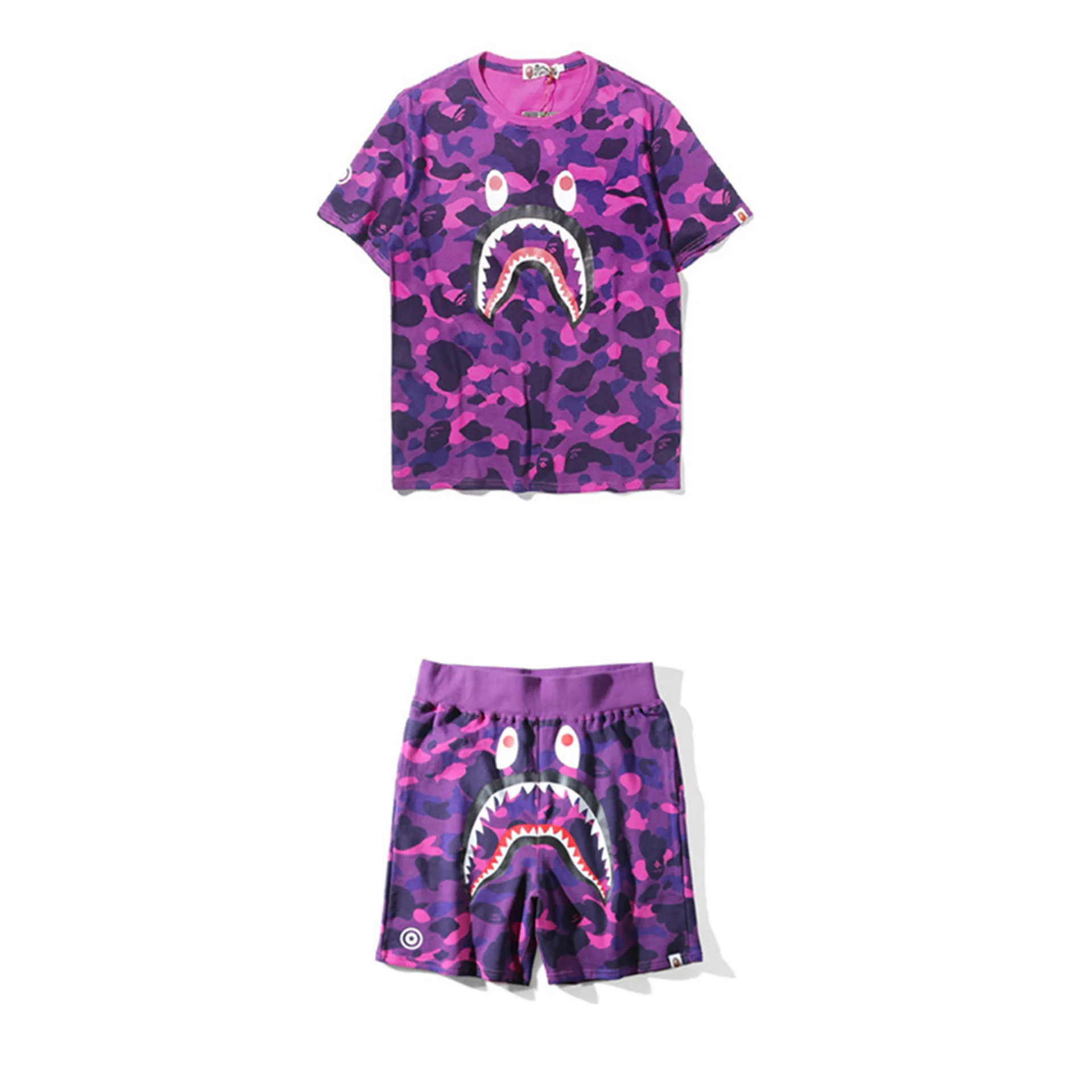 

2023 New summer fashion Bapes Shark Short Sleeve Shorts 2-piece 3D digital print fashion sports trend suit for men and women