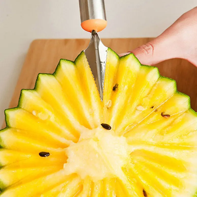 2 in 1 Dual-head Fruit Ball Carving Knife Kiwi Waterlemon Scoop Melon Digger Jar Mashed Potato Baller Ice Cream Spoon