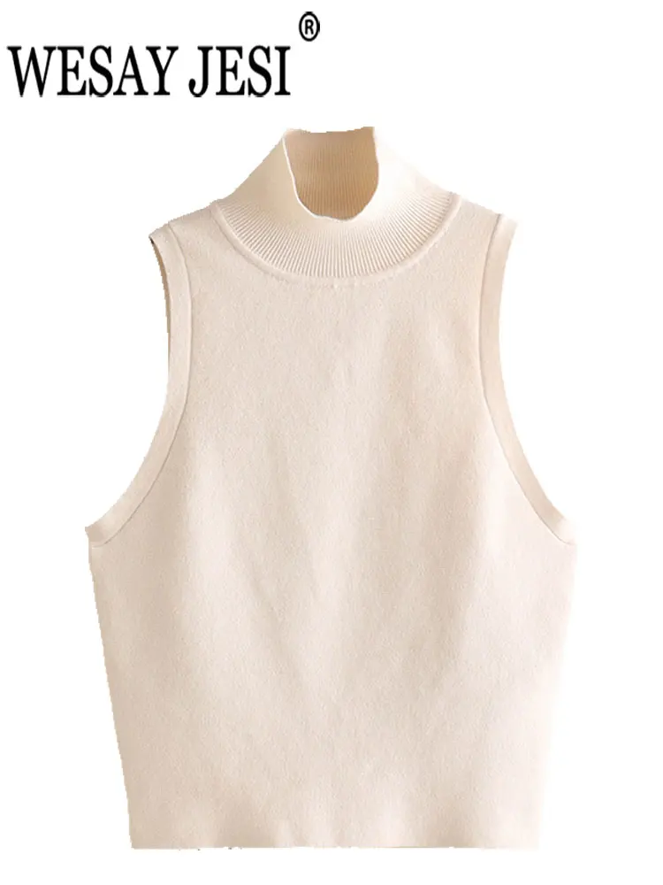 

WESAY JESI женский жилет без рукавов средней длины трикотажный однотонный простой тонкий уличный Универсальный Повседневный Женский Топ