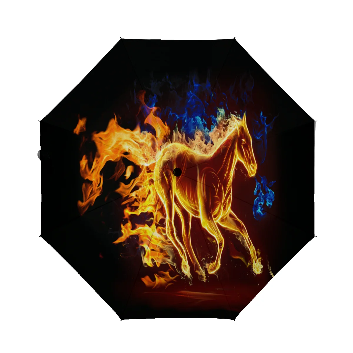 

Golf Umbrella 3d Running Fire Flame Horse Compact Auto Open Close Sun Uv Windproof Folding Car Umbrellas Automatic Parasol With