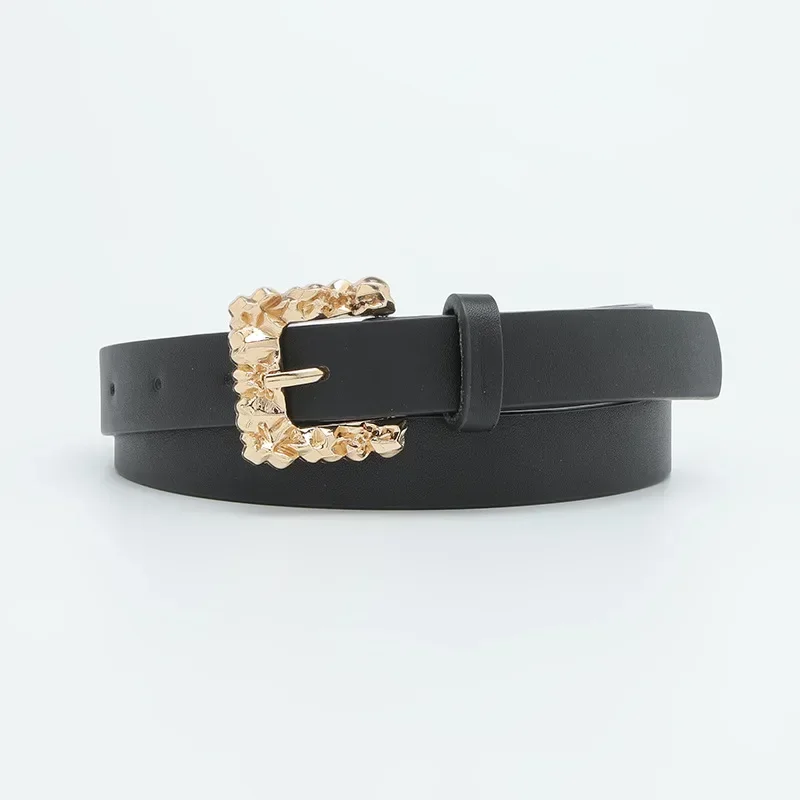 

New Luxury Gold Buckle Belt Women Fahion Square Buckle Pu Thin Belts Female Jeans Dress Waistband 2024