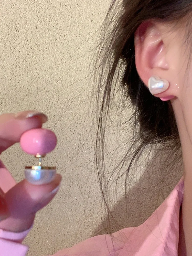 Little Sweet Girl in the World ~ Simple Double-sided Lovely Pearl Stud Earrings New 2024 Popular Ins ...