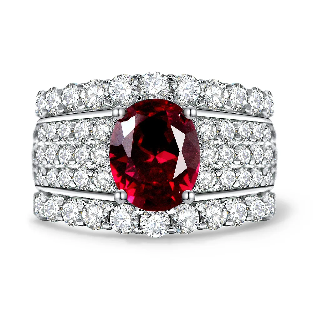 

New fashion trend 925 silver inlaid 5A zircon ring gem egg-shaped luxury giant flash wide ladies