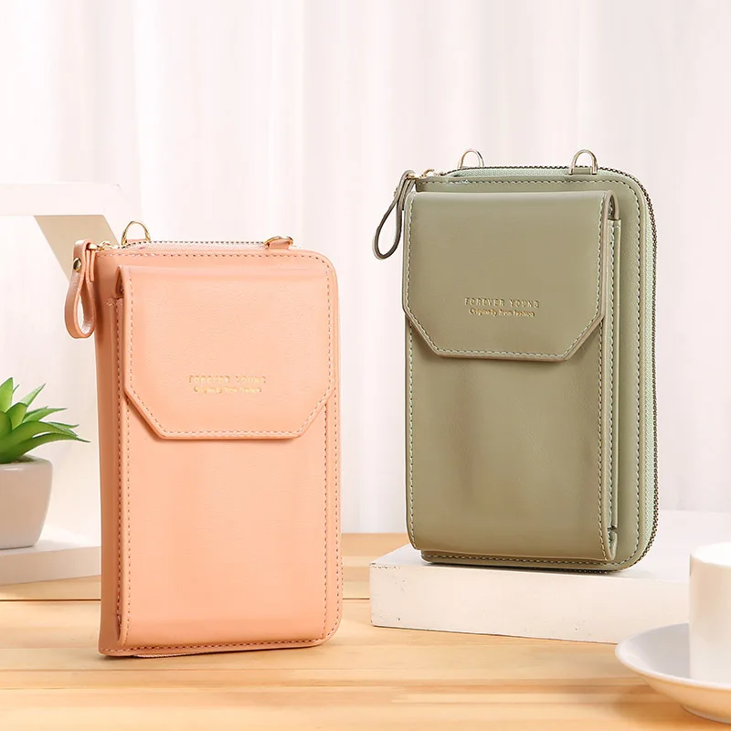 2023Ladies wallet PU leather long mobile phone bag 2020 fashion Korean multifunctional student wallet diagonal ticket folder