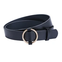 newest gold round buckle belts black leisure women pu leather belt metal rings circle brown strap cinturones mujer jeans student
