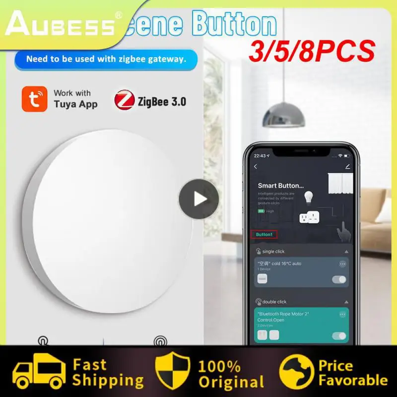 

3/5/8PCS Convenient Smart Switches Battery Powered Devices Work Together Scene Switch Multi-scene Linked Tuya Zigbee 3.0