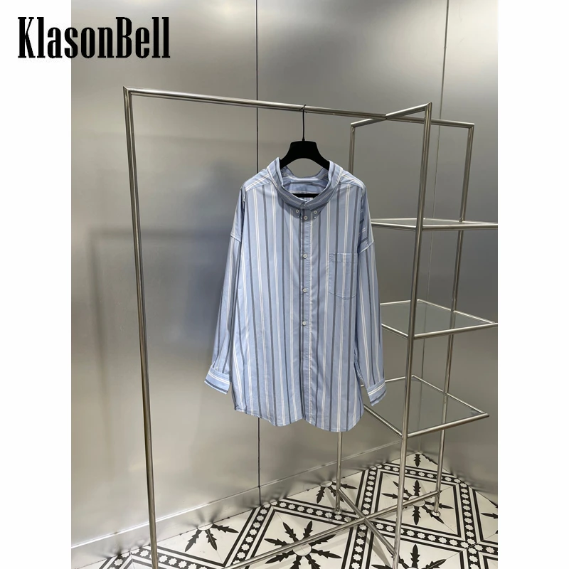 

6.15 KlasonBell Loose Back Letter Print Striped Midi Shirt Women