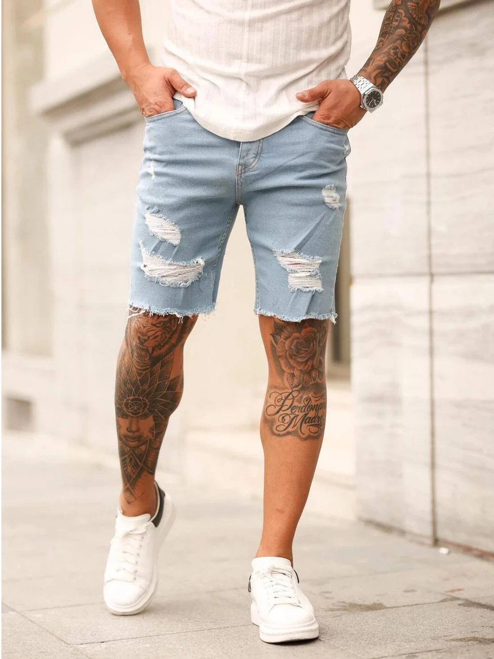 Summer Men's Fashion Jeans Casual Shorts Destroyed Skinny Jeans Ripped Pant Frayed Denim Shorts for Man Short Pants