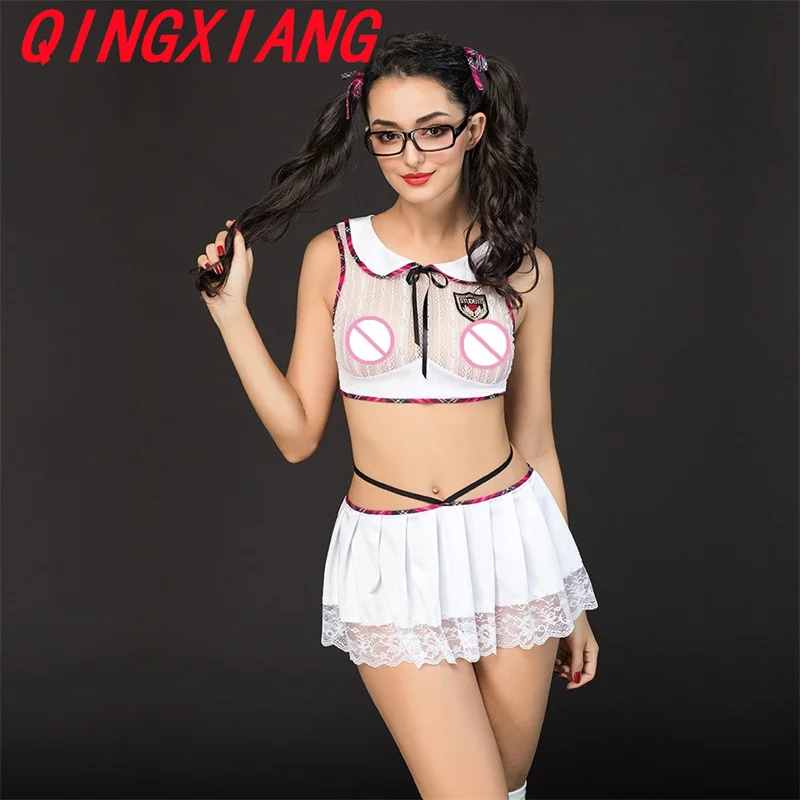 

Школьная повязка для девочек, прозрачная белая кружевная куртка, топ, короткая юбка с головным убором, Женский костюм для косплея, Сексуальное белье для ролевых игр