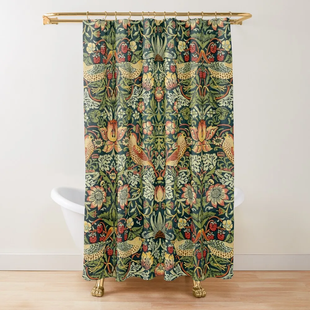 

William Morris Shower Curtain,Green Shower Curtain Set for Bathroom Heavy Weight Fabric Decorative Bath Curtain Washable Curtain