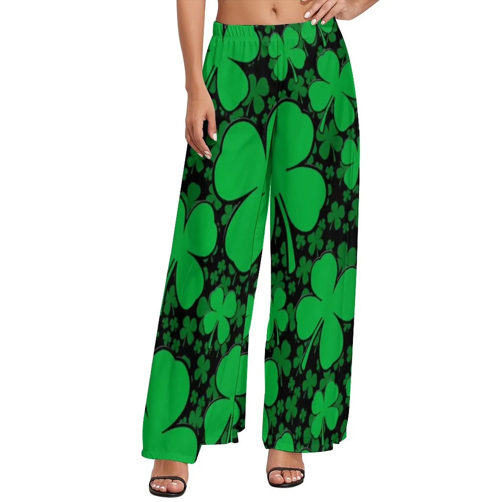 

St Patrick's Day Pants Womens Irish Style Green Shamrocks Street Wear Graphic Trousers Oversized Modern Wide Leg Pants Gift