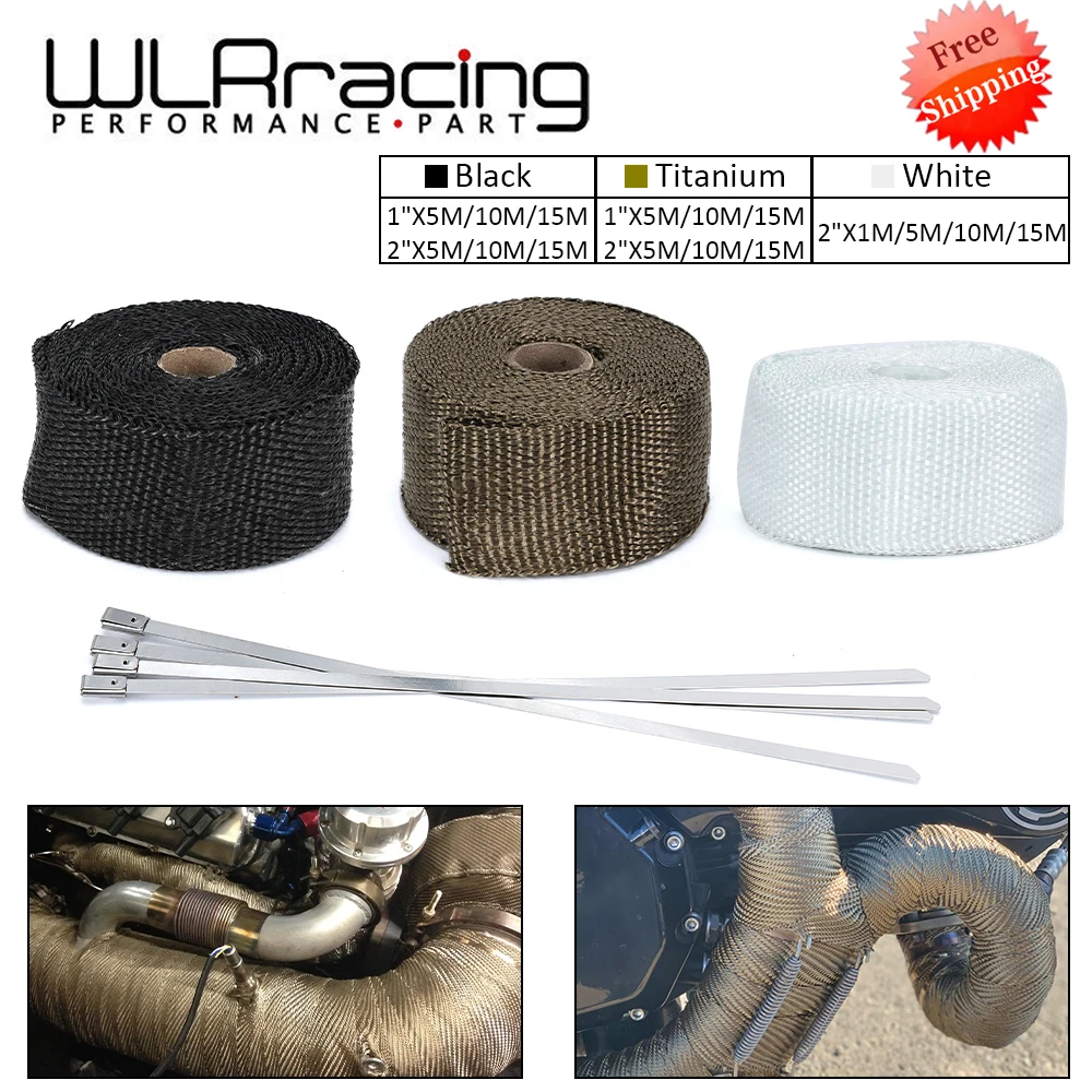 High Quality Fiberglass 5M 10M 15M Exhaust Heat Wrap Roll for Motorcycle Heat Shield Tape with Stainless Ties Titanium Black