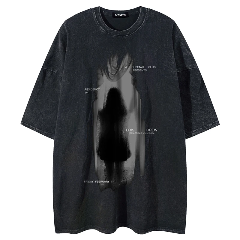 

Summer Men Washed Short Sleeve Tshirts Hip Hop Girl Shadow Print Punk Gothic T Shirts Streetwear Harajuku Cotton Vintage Tees