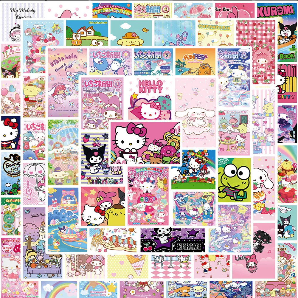 10/30/62pcs Sanrio Hello Kitty My melody Kuromi Stickers Kawaii Girls Cartoon Poster Decals DIY Diary Laptop Phone Kids Sticker