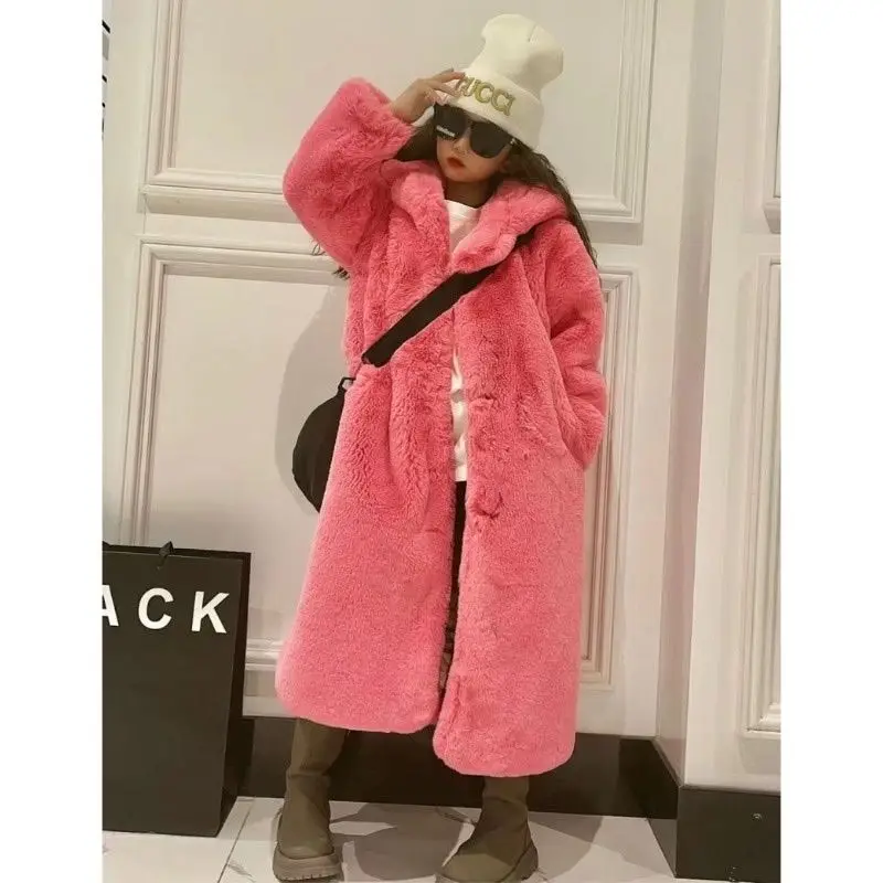 

New 2022 Autumn Winter Children Clothing Thick Casual Solid Jacket Coats Kids Girls Single Button Faux Fur Warm Outerwear C95