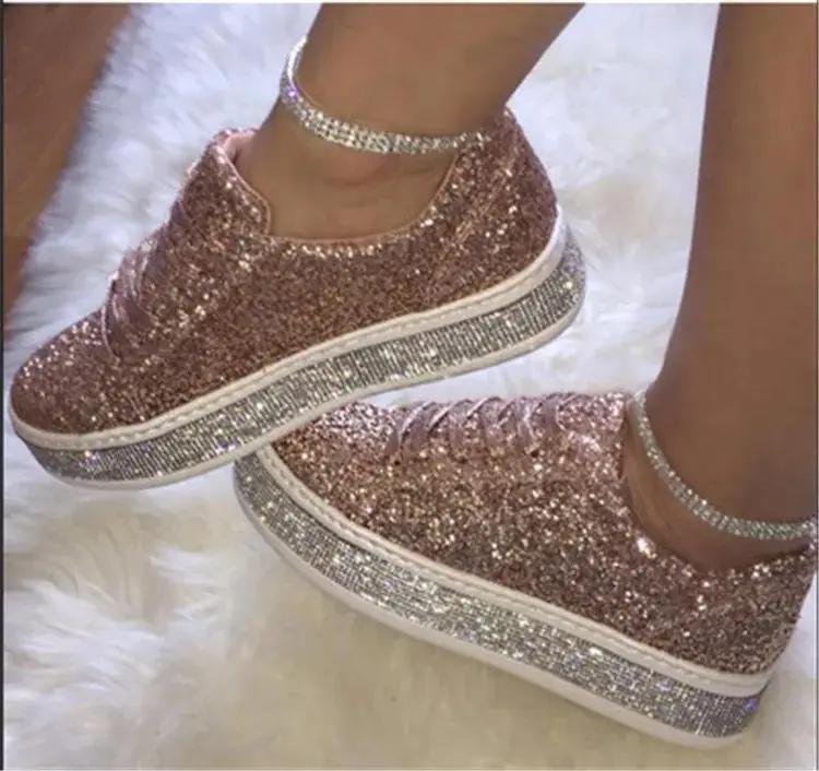2023 Fashion Rhinestone Platform sneakers Bling Designer Women Shoes Size 35-43 Flat Lace-up Sneakers Women Zapatos De Mujer