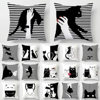 4545 black strioped cat pattern polyester throw pillow cushion cover car home decoration sofa bed decorative pillowcase 40889