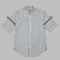tb thom mens shirt top fashion brand striped armband short sleeve slim casual summer mens clothing poplin cotton unisex shirts
