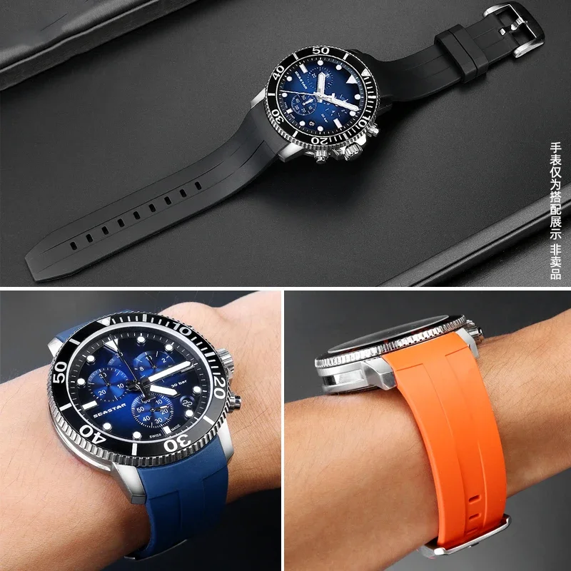 Фото Резиновый ремешок для часов 21 мм 22 мм для Tissot 1853 Starfish Diving T120, силиконовый ремешок с изогнутым концом T 120417 Мужской браслет на запястье серии A №4