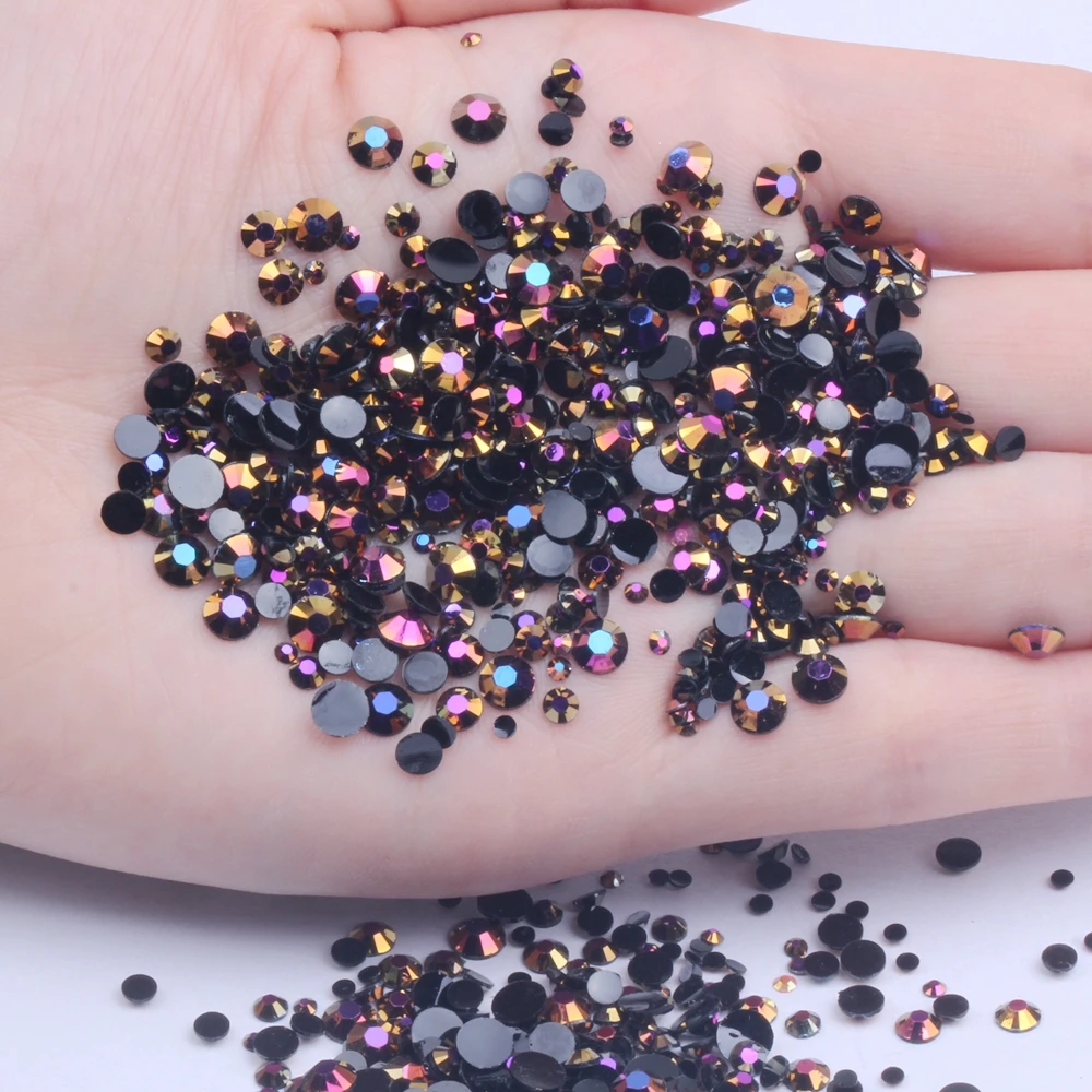 

Resin Rhinestones Gold Black AB 2mm 3mm 4mm 5mm 6mm Non Hotfix Round Glue On Beads DIY Nails Art Mobile Phone Decoration