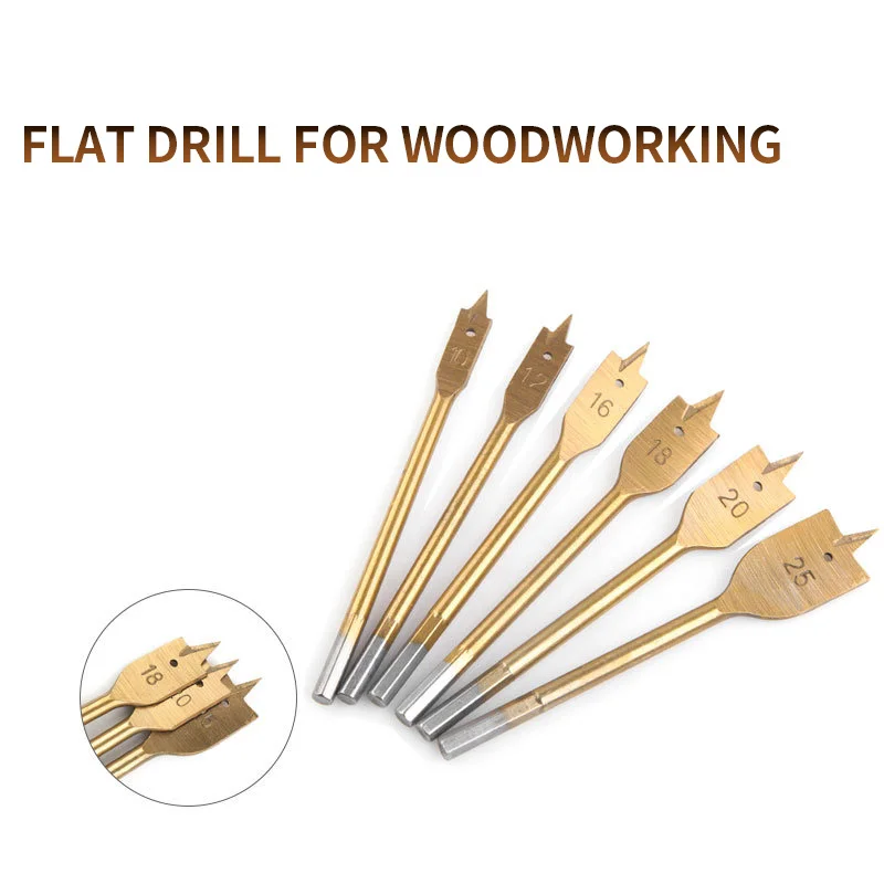 

6pcs 10-25mm Flat Drill High-carbon Steel Wood Flat Drill Set Woodworking Spade Drill Bits Durable Woodworking Tool