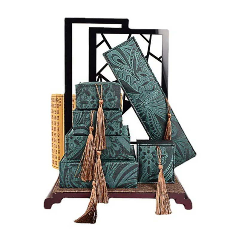 Wholesale 5Piece Jewelry Box Chinese Style Classical Dragon Pattern Red Blue Tassel Jewelry Organizer Gift Box Pendant Ring Bra