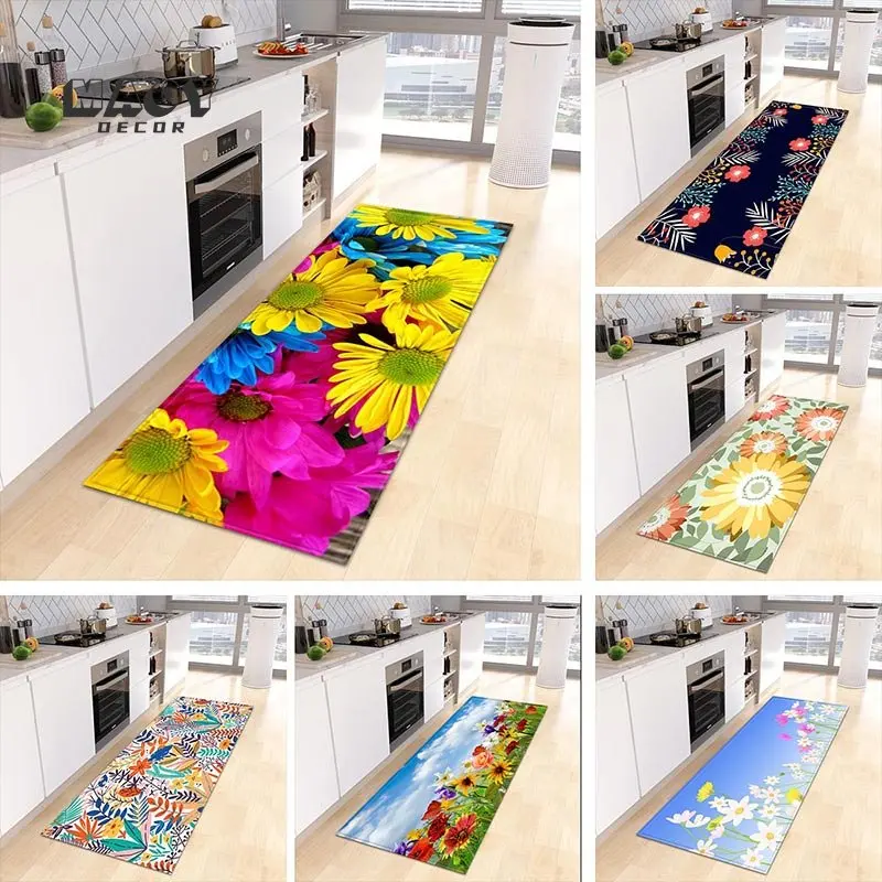 

Flowers Kitchen Floor Mat Home Living Room Bedroom Decoration Long Carpet Hallway Doormat Entrance Door Bath Anti-Slip Foot Rug