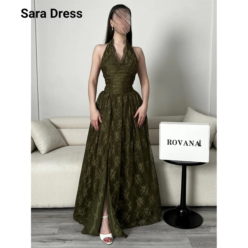Фото Элегантное вечернее платье Sara Custom A-line с боковым разрезом и кружевом, зеленое, для свадеб и торжественных мероприятий, роскошное женское платье для вечеринок №1