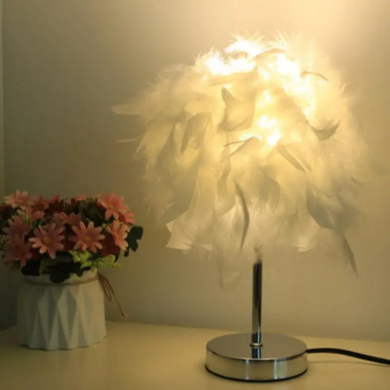

Wedding Tree Feather Lampshade Night Light Power Desk Lamp Table Lamp Bedroom Bedside Lighting Decor Light Children's Wholesale
