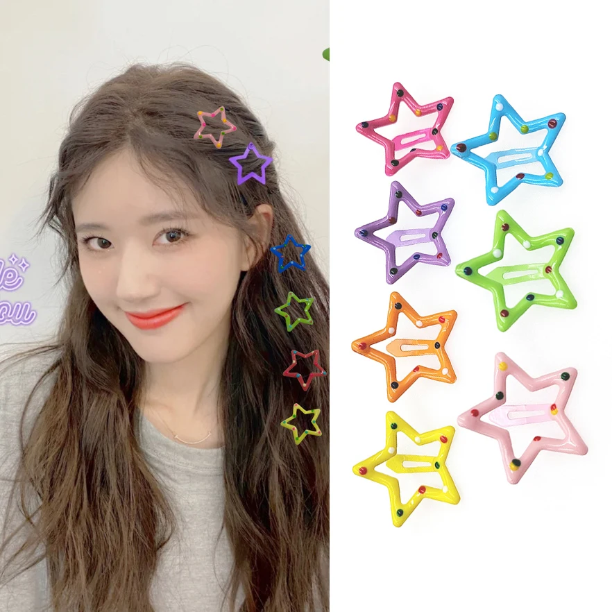 

BB Clip Cartoon Printing Snap Hair Clips For Kids Solid Matel Star Triangle Hairpins Girls Hair Accessories