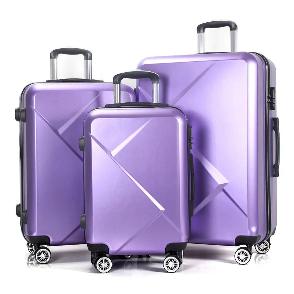 

AEDILYS 3 Piece Luggage Sets, ABS Hardshell Hardside Suitcase Set, Purple
