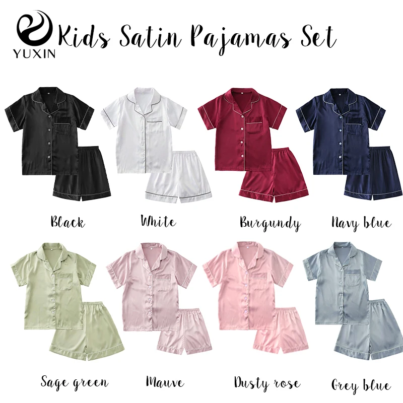 kids pajamas Set Silk Satin Pajamas Set Kids Suit Short Sleeve Sleepwear Nightwear Chlidren Pajamas Set Flower Girl Pijamas