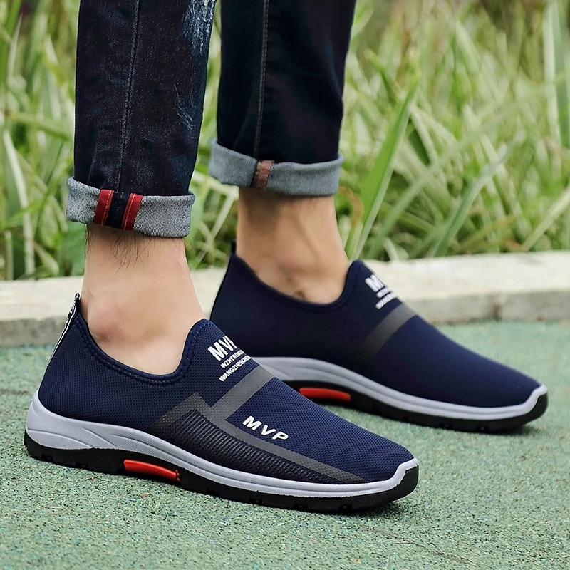 Men's Mesh Breathable Walking Shoes Men Sneakers Flat Lightweight Fitness Shoe Slip-on Loafers Soft Bottom