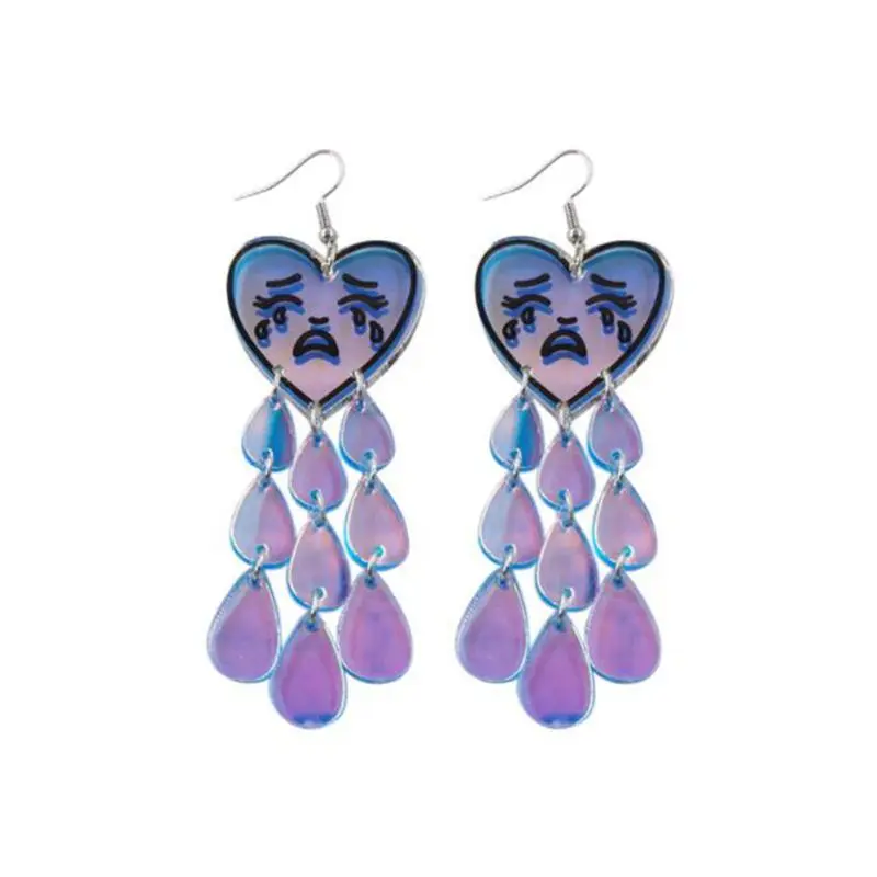 

Heart Sad Face Water Drop Tassel Earrings Long Personality Women Acrylic Fashion Jewelry