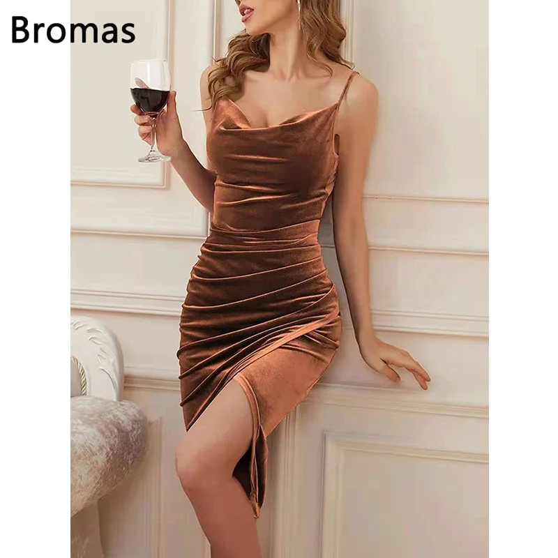 

2023 Summer Velvet Swing Collar Sleeveless Slip Sexy Slit Maxi Dress Fashion Elegant Evening Party Drees