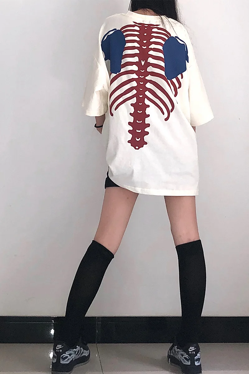 

Apricot Black White KAPITAL T-Shirt Men Women 1:1 Best Quality Skeleton Bone Printing T Shirts Badge Embroidery Tee Tops