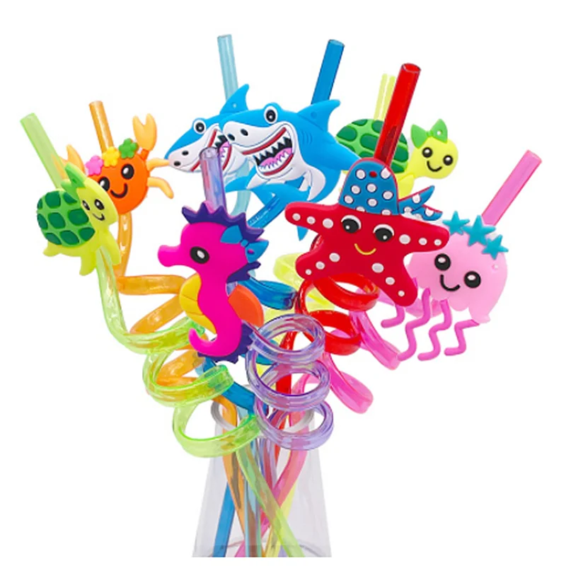 

8pc/Lot Reusable Mixed Marine Animals Sealife Straws Theme Plastic Drinking Straw For Kids Birthday Party Supplies