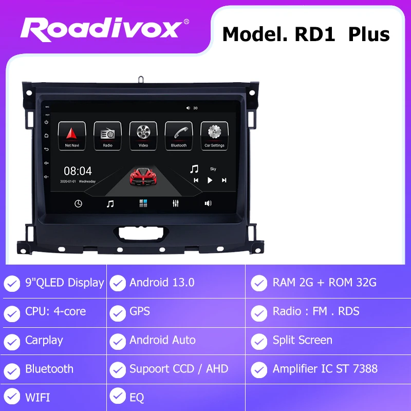 

Автомобильный радиоприемник Roadivox Android для Ford Ranger 2015-2020, GPS-навигация, видеостереоэкран, мультимедийный плеер, рекордер Carplay
