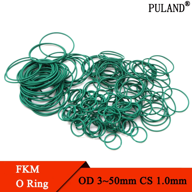 10pcs CS 1mm OD 4~50mm Green FKM Fluorine Rubber O Ring Sealing Gasket Insulation Oil High Temperature Resistance Green