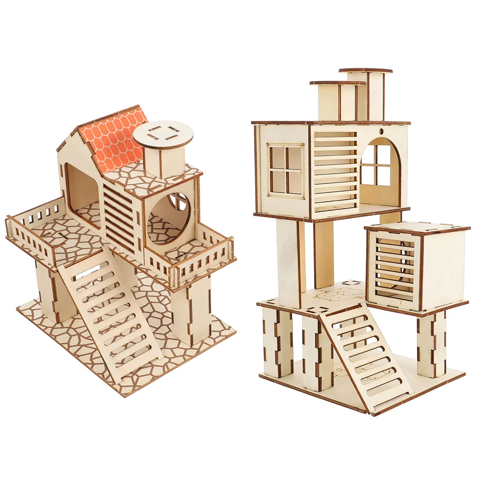 

Hamster Villa Creative Maze House Pet Habitat Playthings Building Natural Toy Tunnel Exercising Wooden Training
