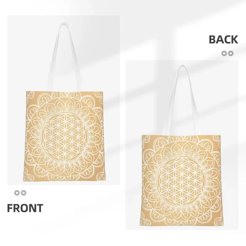 Холщовая Сумка для покупок с изображением золотого цветка жизни мандалы женские