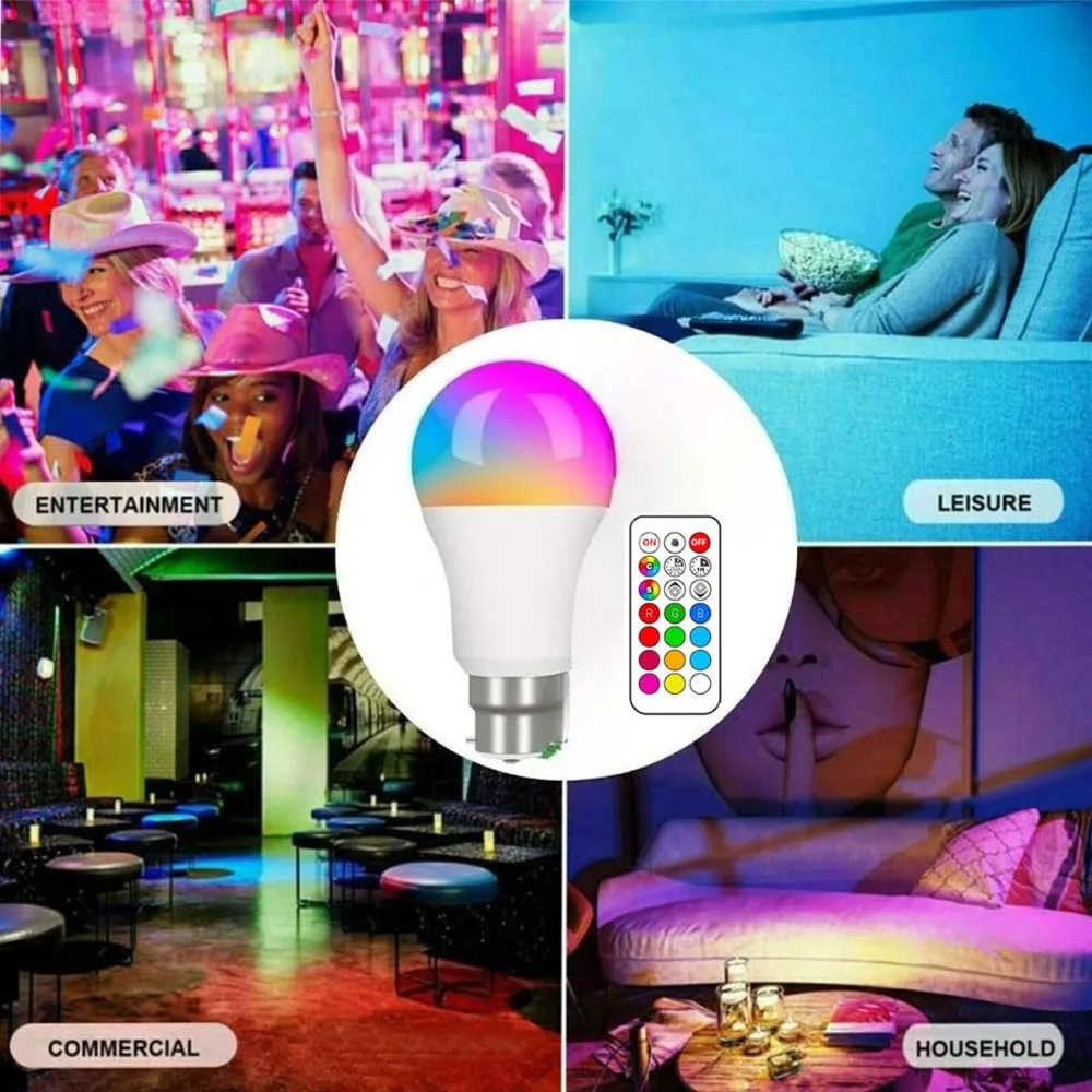 Фото Светодиодная RGB-лампа B22 с пультом дистанционного управления, 12 цветов, байонетное крепление, для дома, вечеринок, баров, сцен. №4
