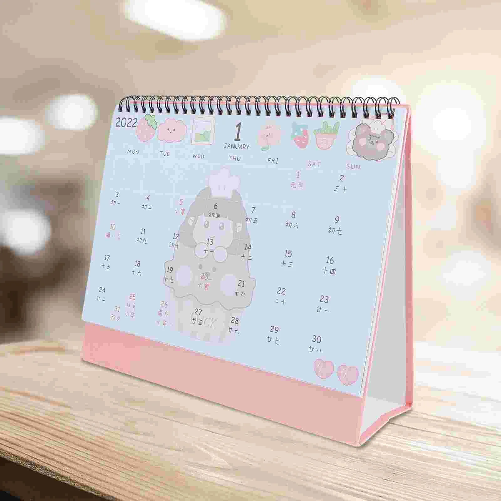 

Calendar Coil Standing Weekly Planner Up Desk Cartoon Binding Animal Date Display Stand Rustic Desktop