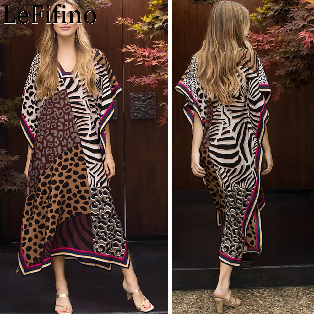 

Fashion Summer Street Leisure Style Loose Fit Leopard Dot Blossom Combination Beach Skirt Sun Protection Dresses Bikini Cover Up