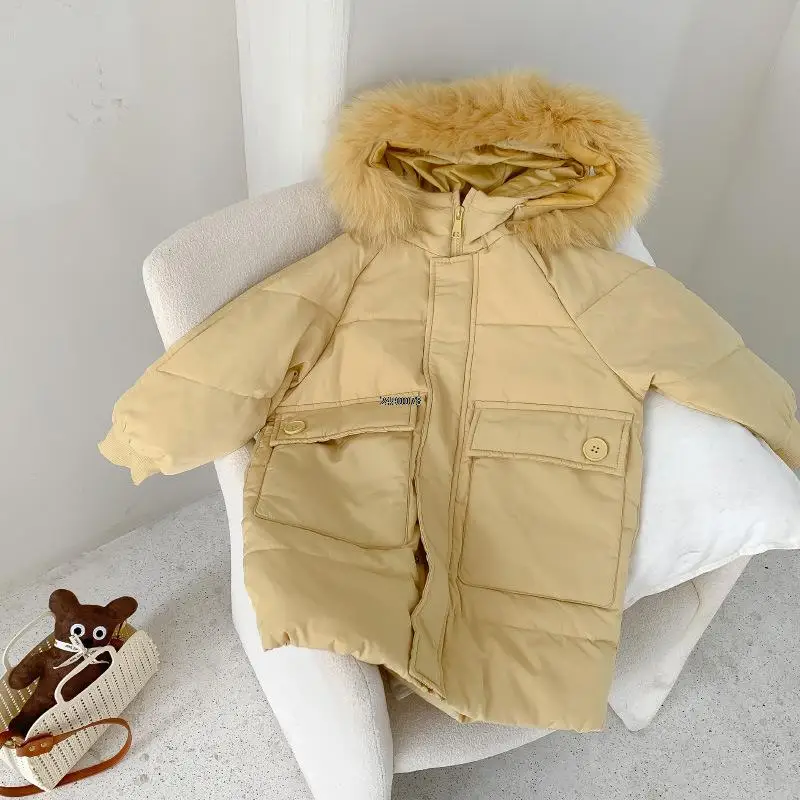 

Children Winter Thick Warm 95% White Duck Down Coat Kids Windproof Coat Boys Girls Outdoor Sports Faux Fur Hoody Snowsuit